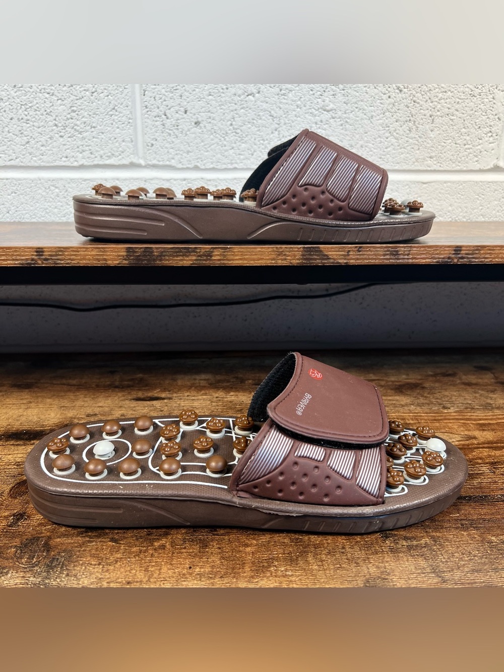 Byriver Massage Slides Shoes Sandals Brown Acupressure Slipper Large 9.5/10.5 M